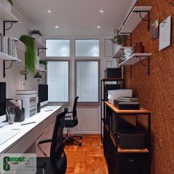 gubkinskij-Mini-Office-dizajn-interera-rabochie-mesta-probkovaya-stena-polki-stoly